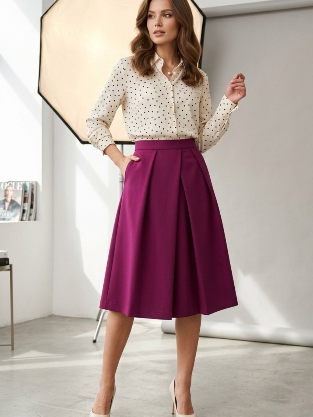 Vince Camuto Fuchsia Pleated Midi Skirt